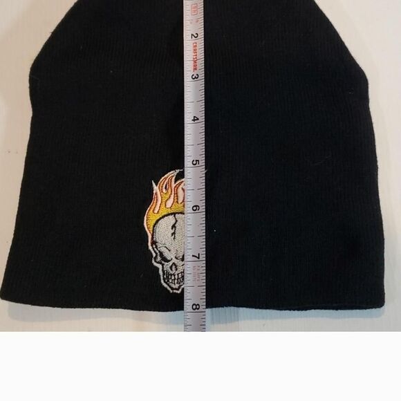 Men's Black Beanie Hat Skull Fire - Picture 4 of 8